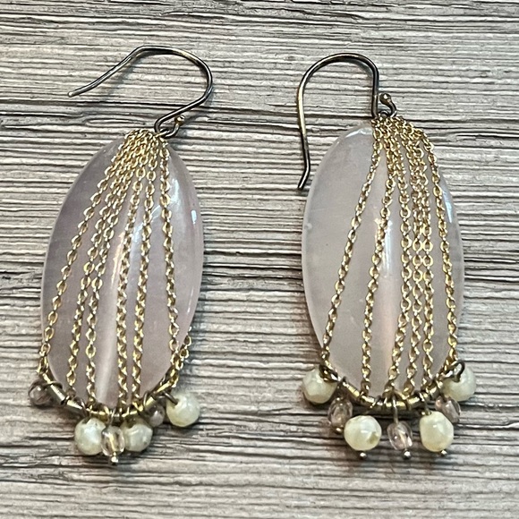 BCBG MaxAzria Oval Rose Quartz 14K Gold Chain Earrings - Picture 1 of 8